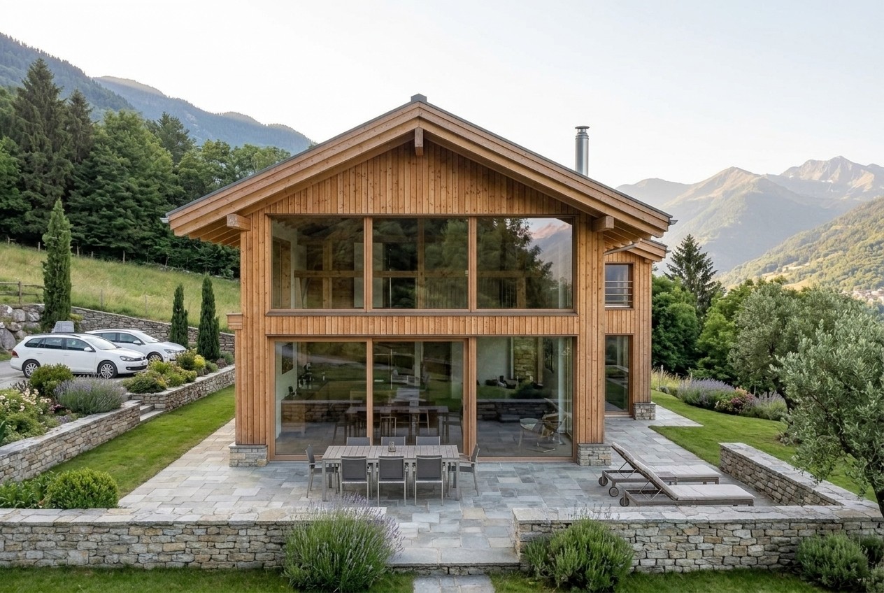 La casa vista da sud, dal lato della valle